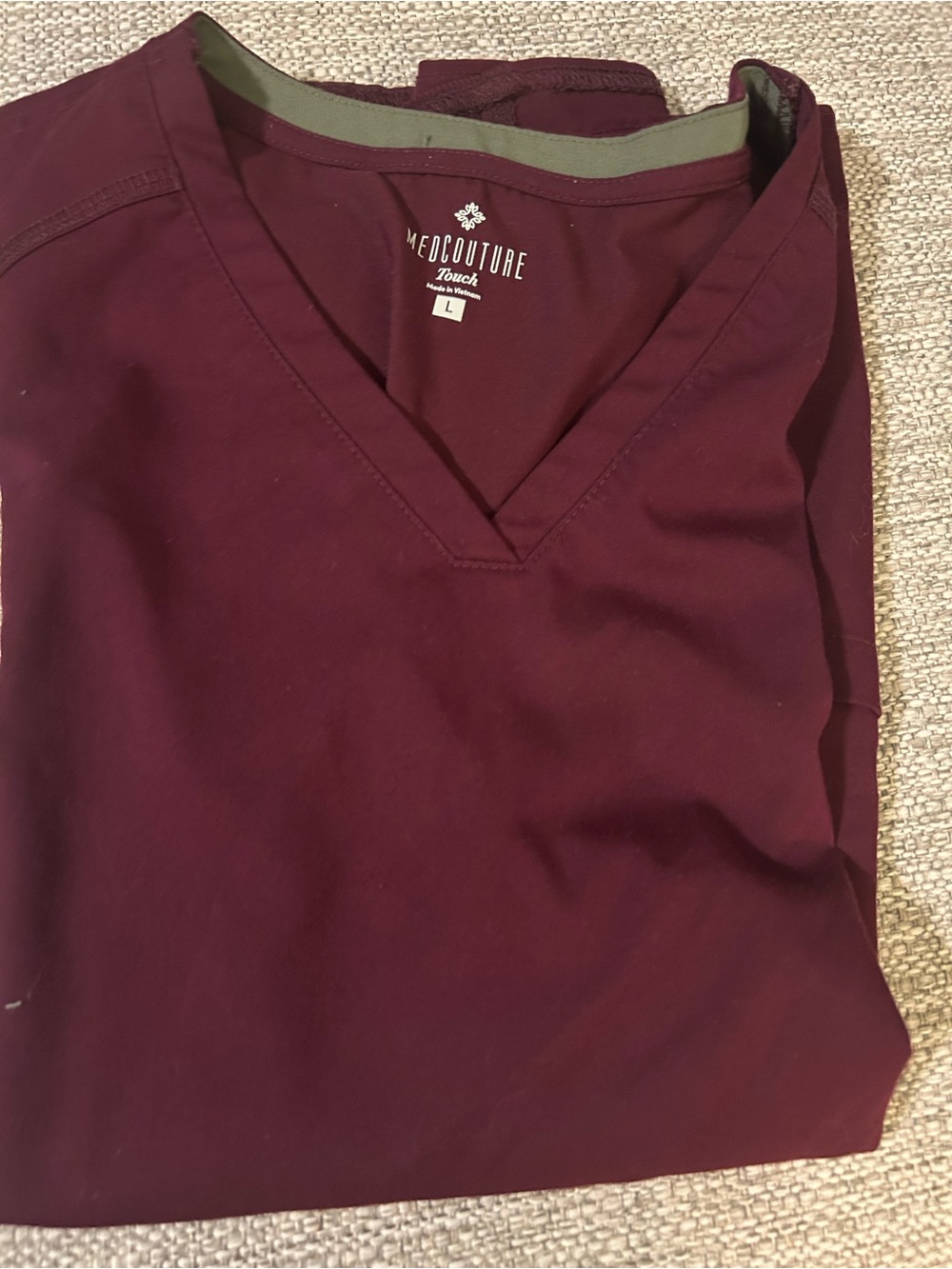 Med Couture V-Neck Scrub set in Burgundy with Olive Trim